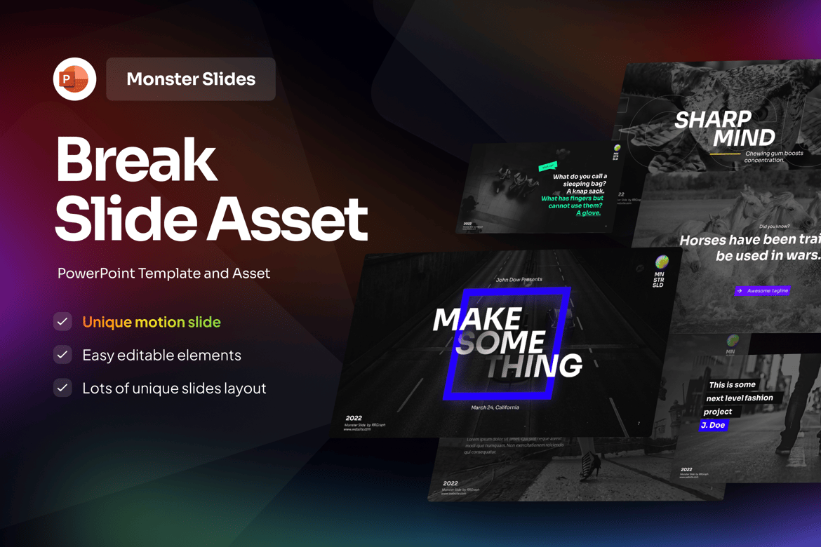 Template Presentasi PowerPoint Break Slide Asset yang Modern dan Menarik