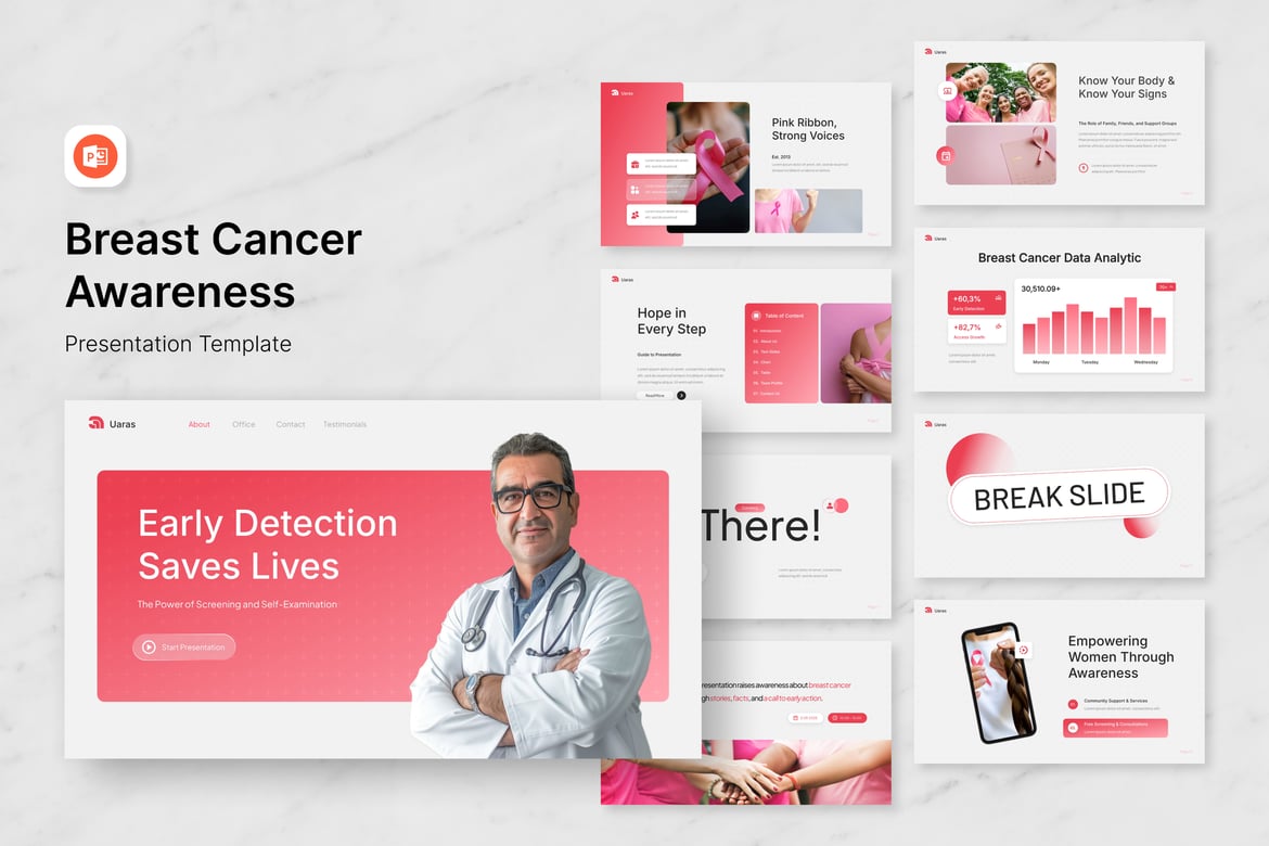 Template PowerPoint Kesadaran Kanker Payudara yang Menarik