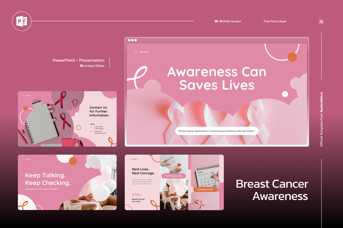 Template PowerPoint Peduli Kanker Payudara yang Menarik dan Informative