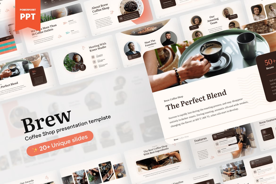 Template Presentasi PowerPoint Brew untuk Kedai Kopi yang Menawan