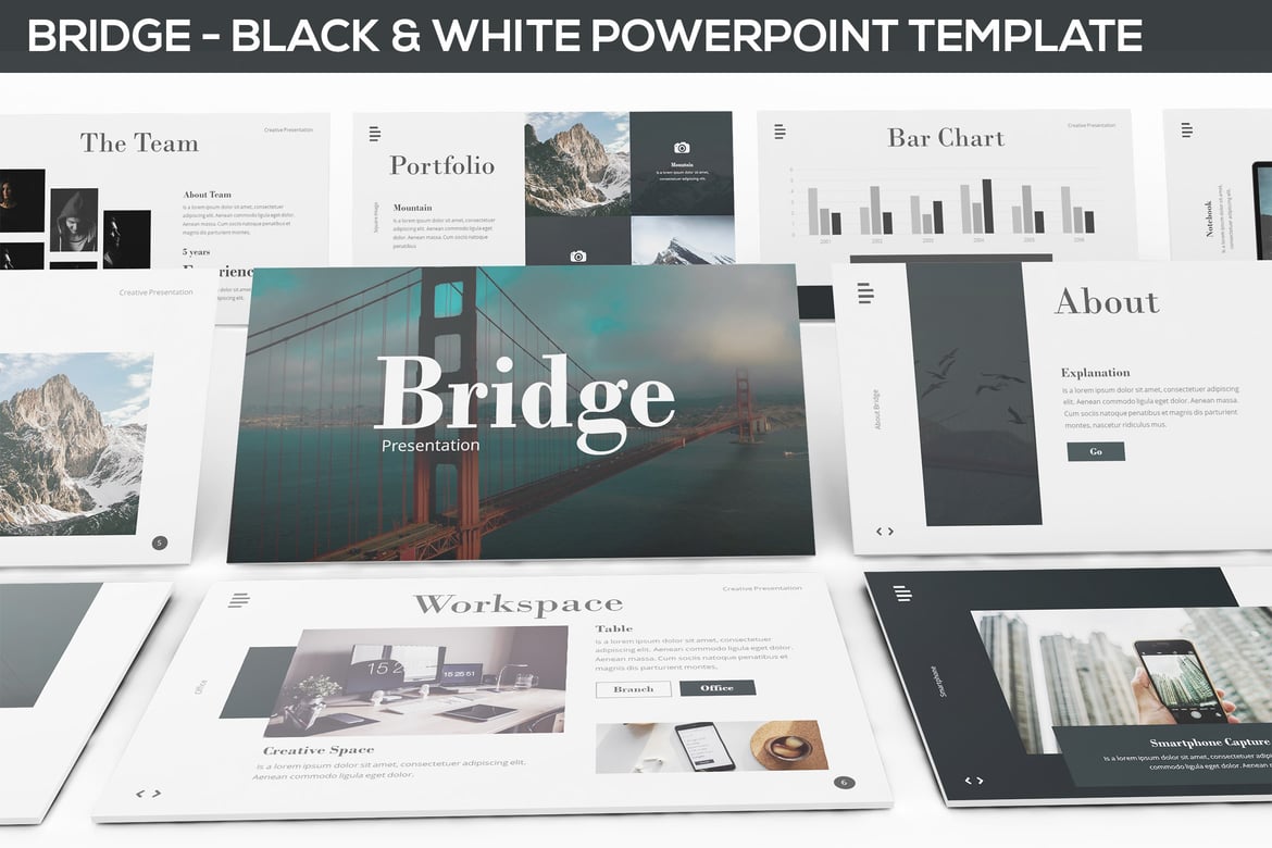 Template Presentasi PowerPoint Bridge - Hitam & Putih yang Elegan