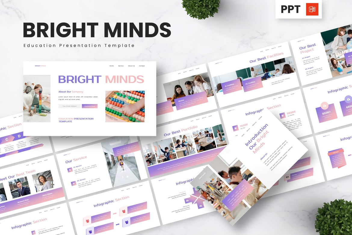 Template Presentasi Pendidikan - Bright Minds yang Menarik