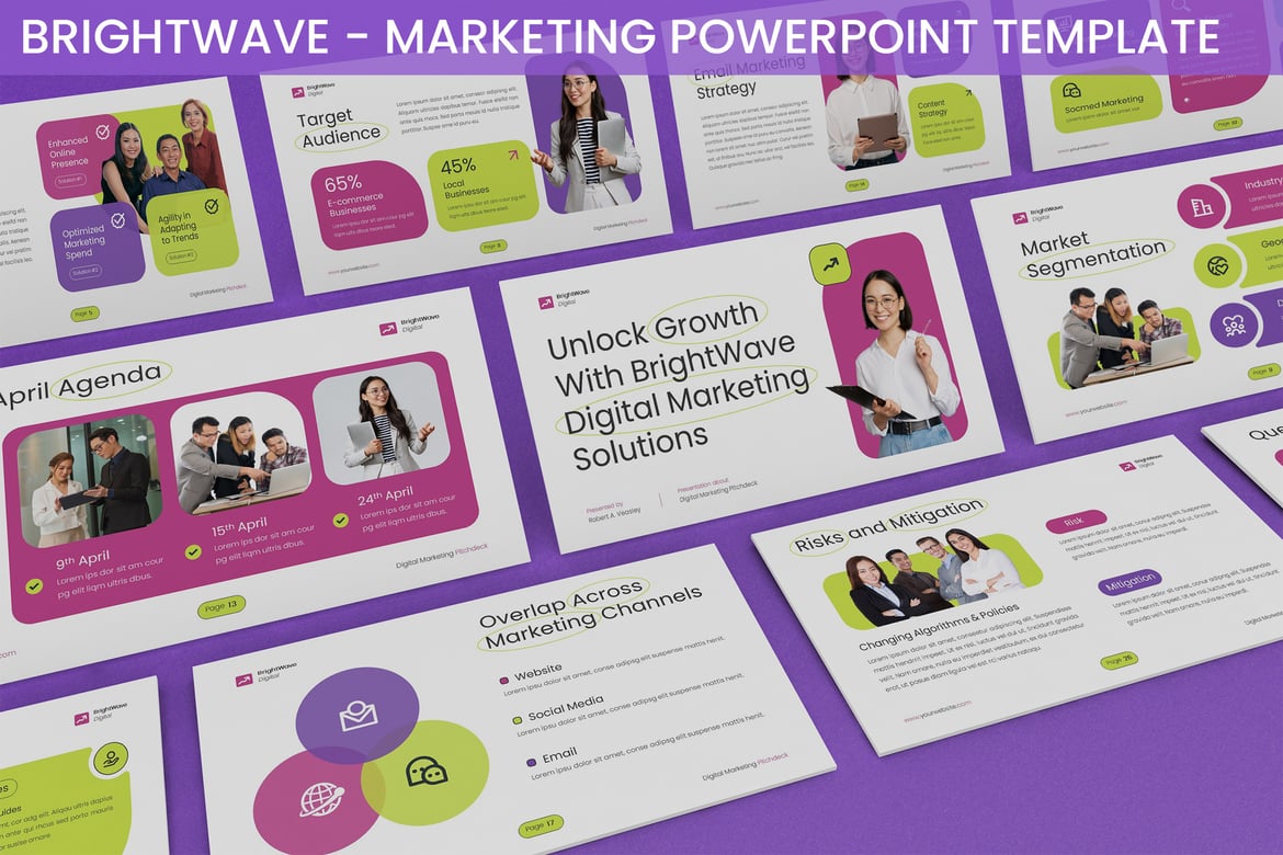 Template PowerPoint Brightwave - Tingkatkan Strategi Pemasaran Anda