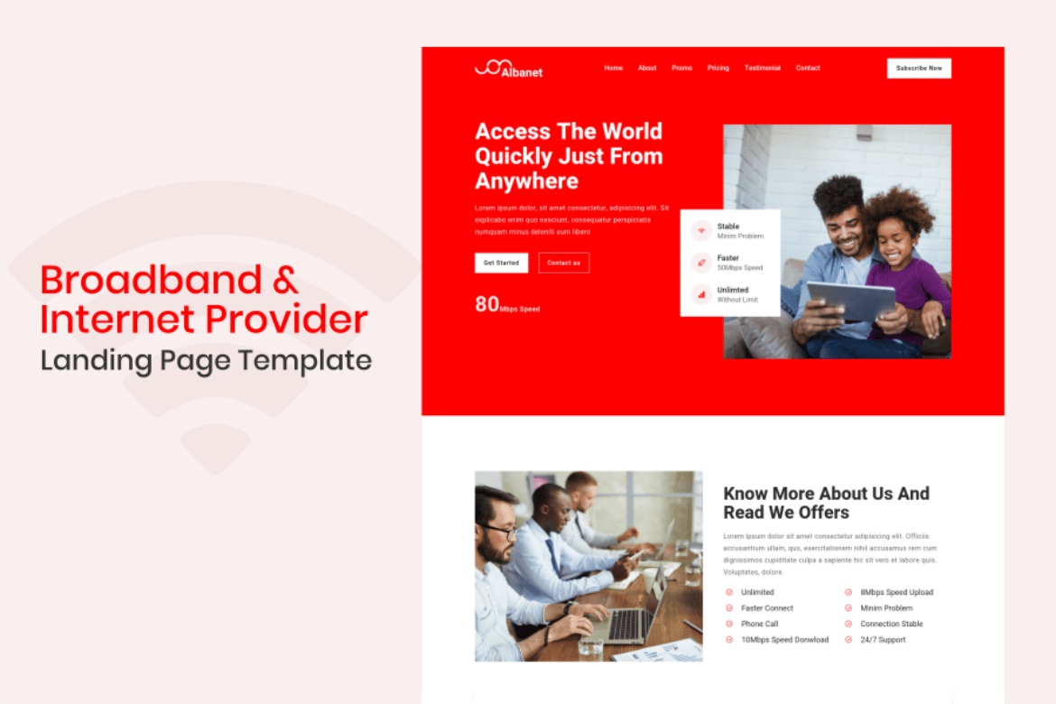 Template Website Landing Page Penyedia Internet Broadband Albanet yang Menarik