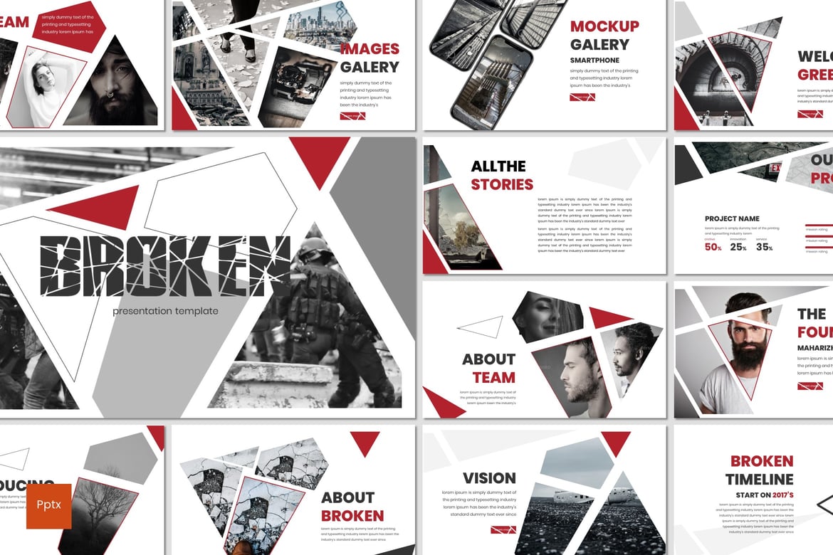 Template Presentasi PowerPoint Broken - Desain Kreatif dan Minimalis
