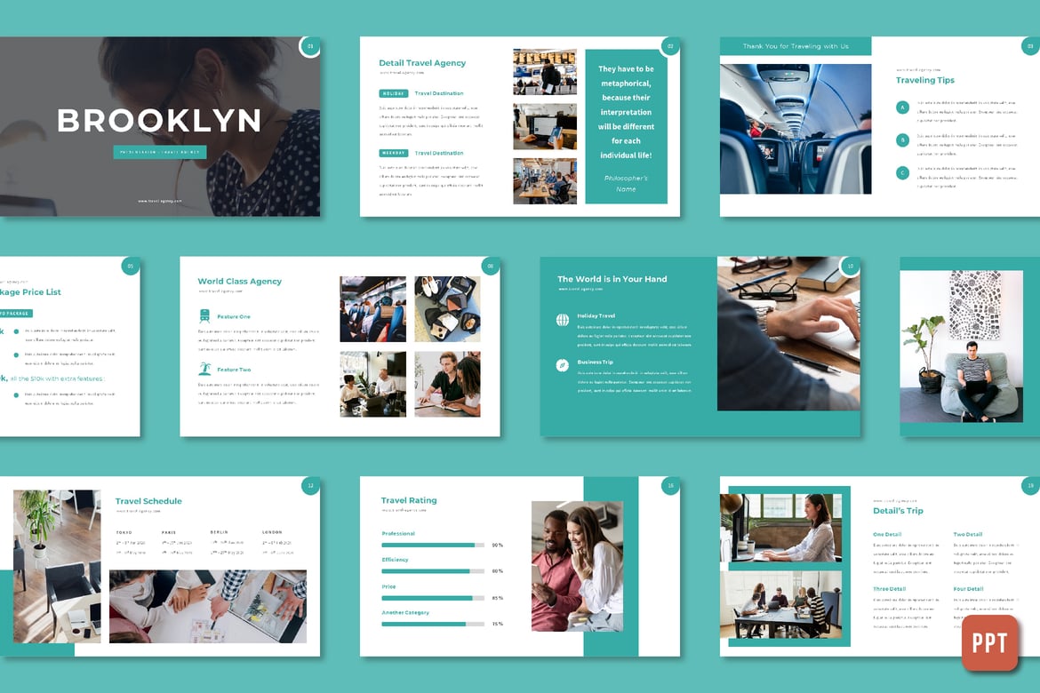Template PowerPoint Brooklyn untuk Agensi Perjalanan dan Bisnis Lainnya
