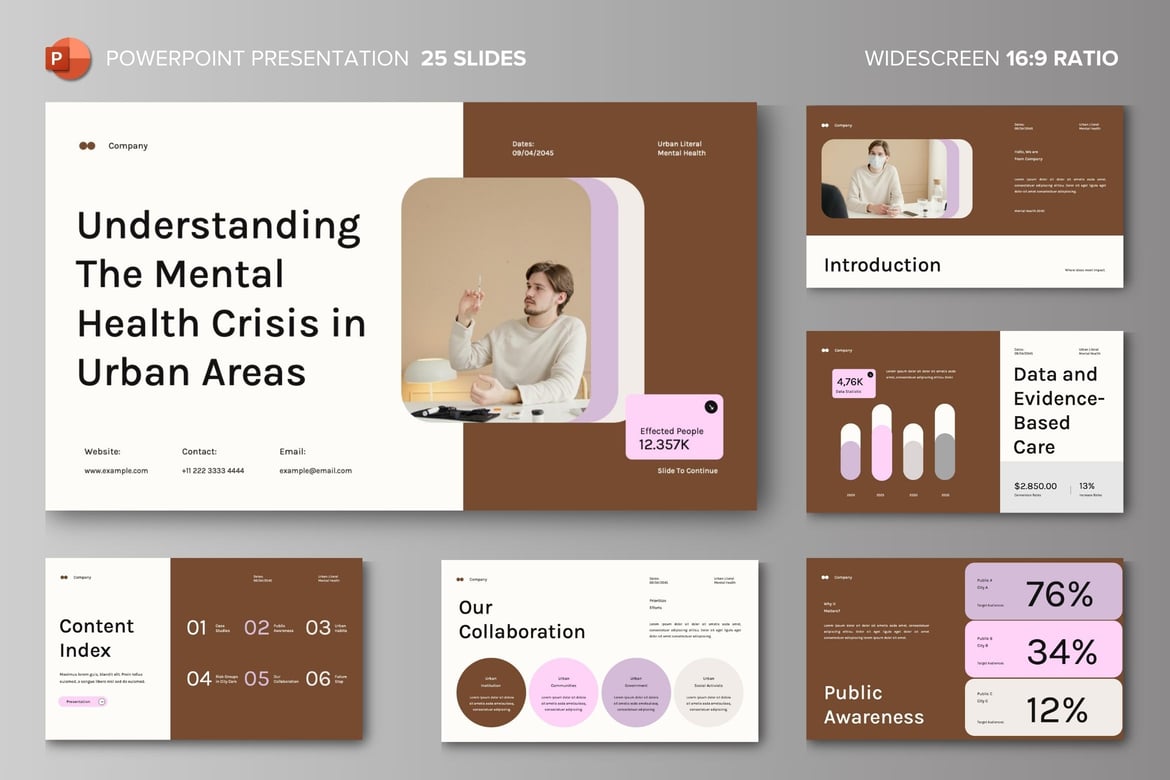 Template Presentasi PowerPoint Kesehatan Mental Coklat Ungu yang Menarik