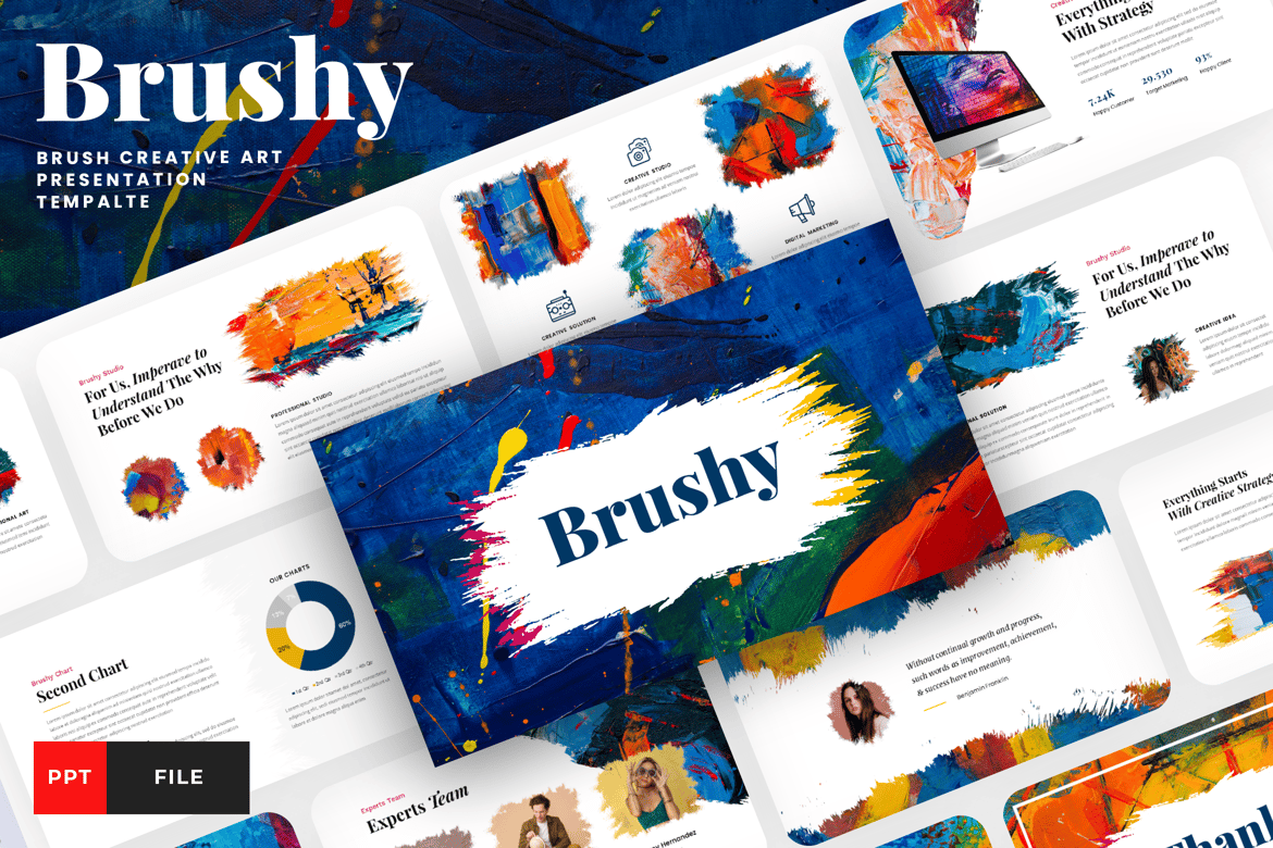 Template Presentasi Brushy - Seni Kreatif untuk PowerPoint
