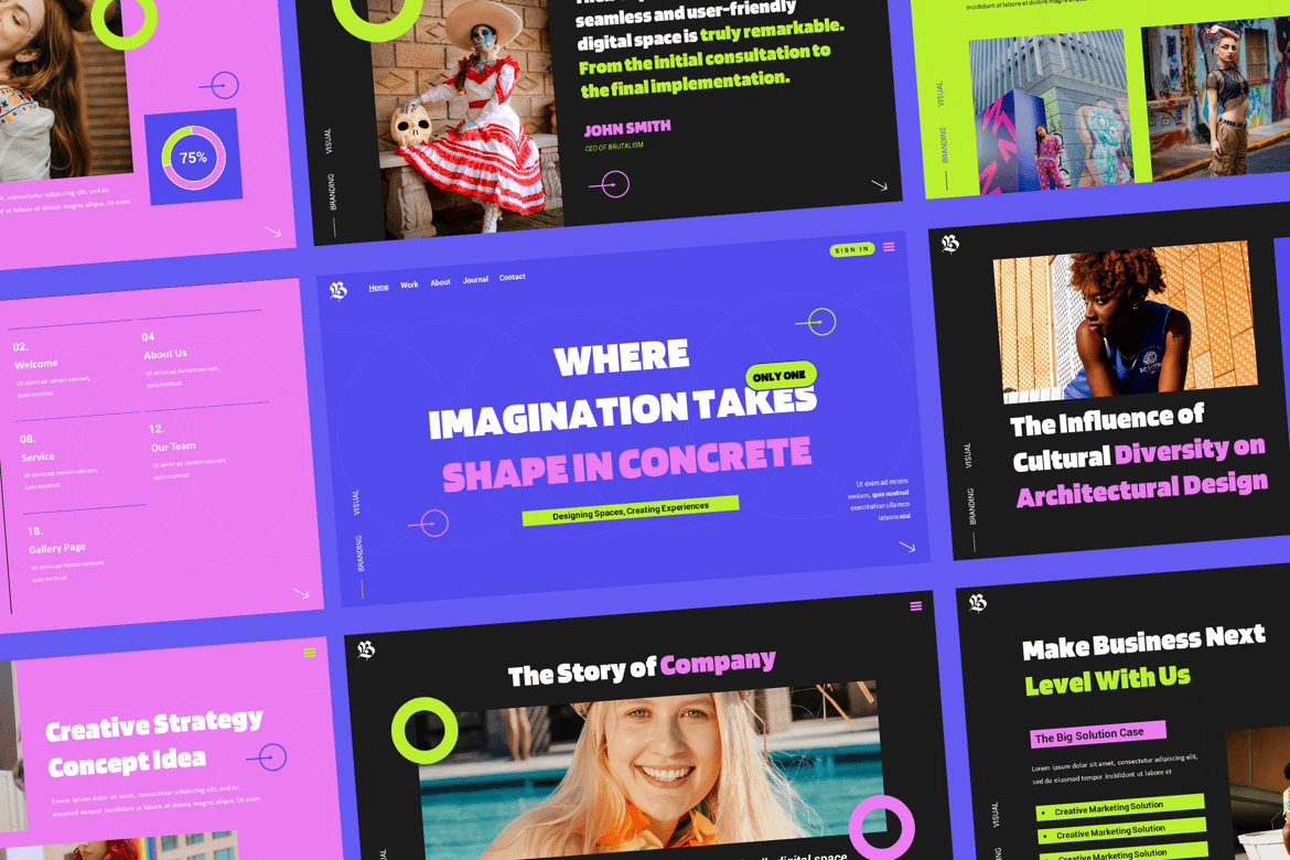 Template Presentasi Powerpoint Brutalisme yang Kuat dan Modern