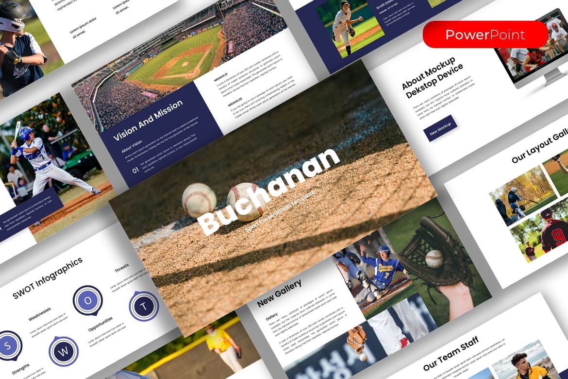 Template Presentasi PowerPoint Olahraga Buchanan yang Menarik