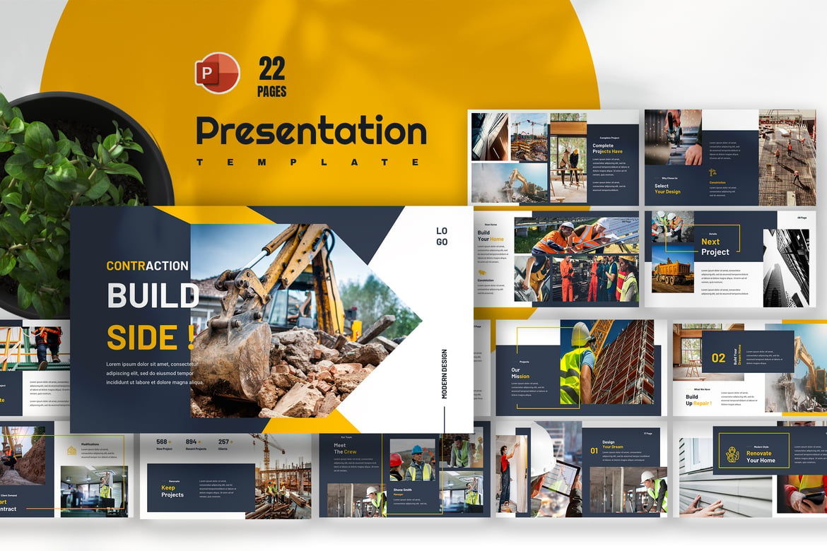 Template Presentasi PowerPoint Konstruksi yang Menarik