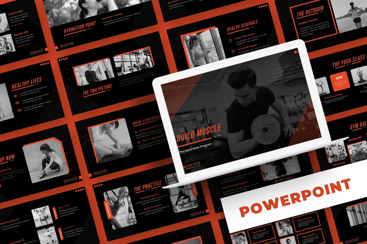Template Presentasi Powerpoint Build Muscle yang Kuat dan Menarik