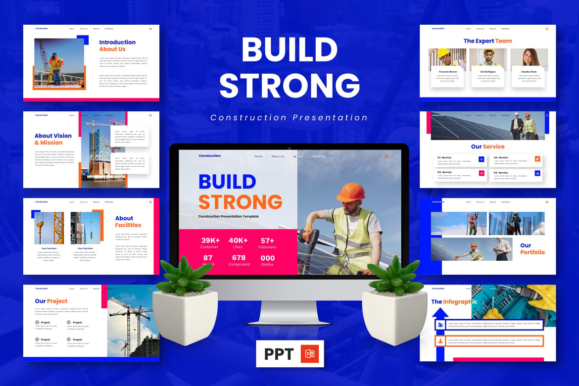 Template Presentasi PowerPoint Konstruksi yang Kuat dan Profesional