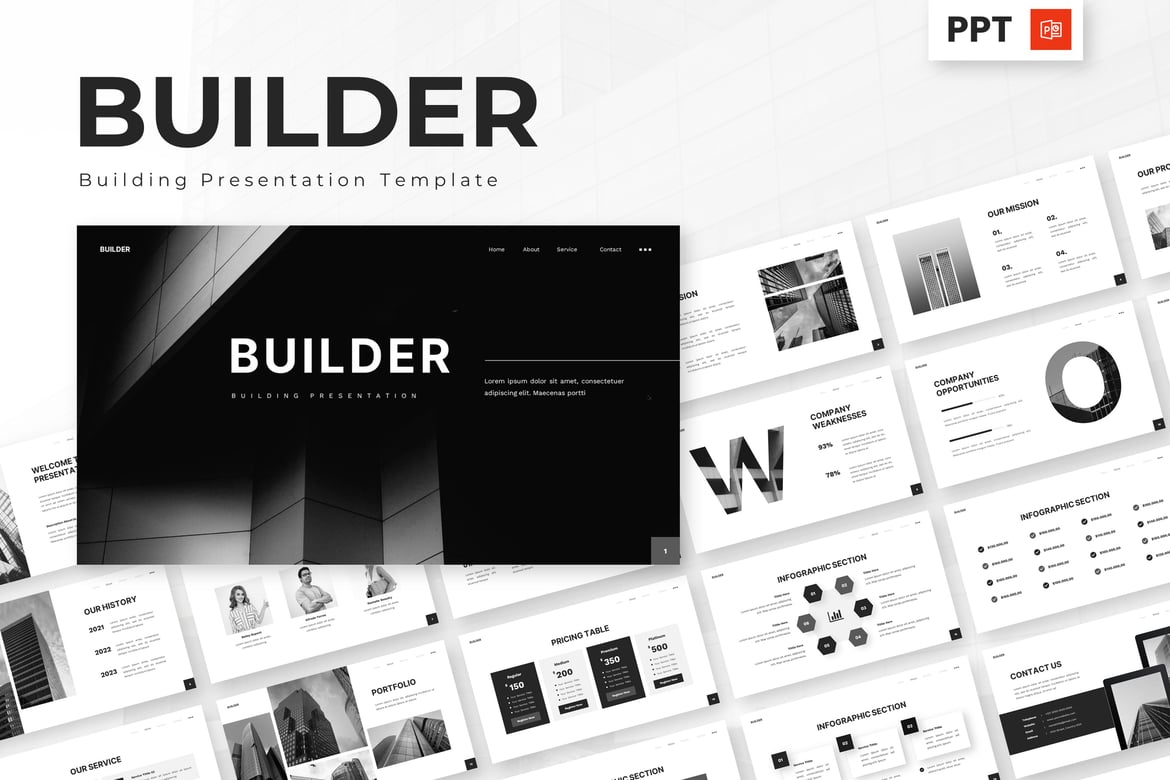 Template Presentasi Powerpoint untuk Proyek Bangunan yang Modern