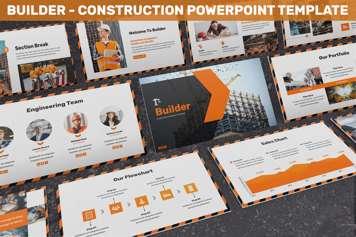 Template PowerPoint Konstruksi Modern dan Menarik