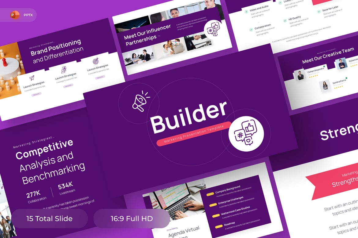 Template Presentasi PowerPoint Builder - Tingkatkan Pemasaran Anda