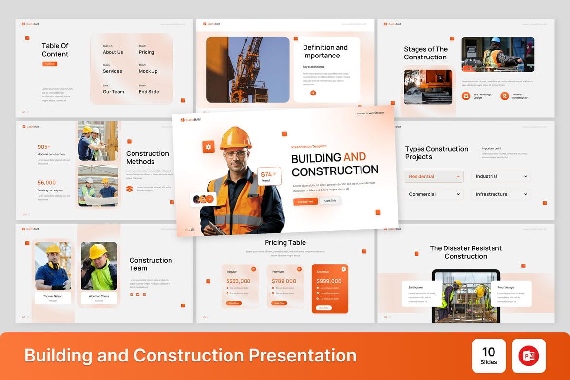 Template PowerPoint Presentasi Bangunan dan Konstruksi yang Menarik