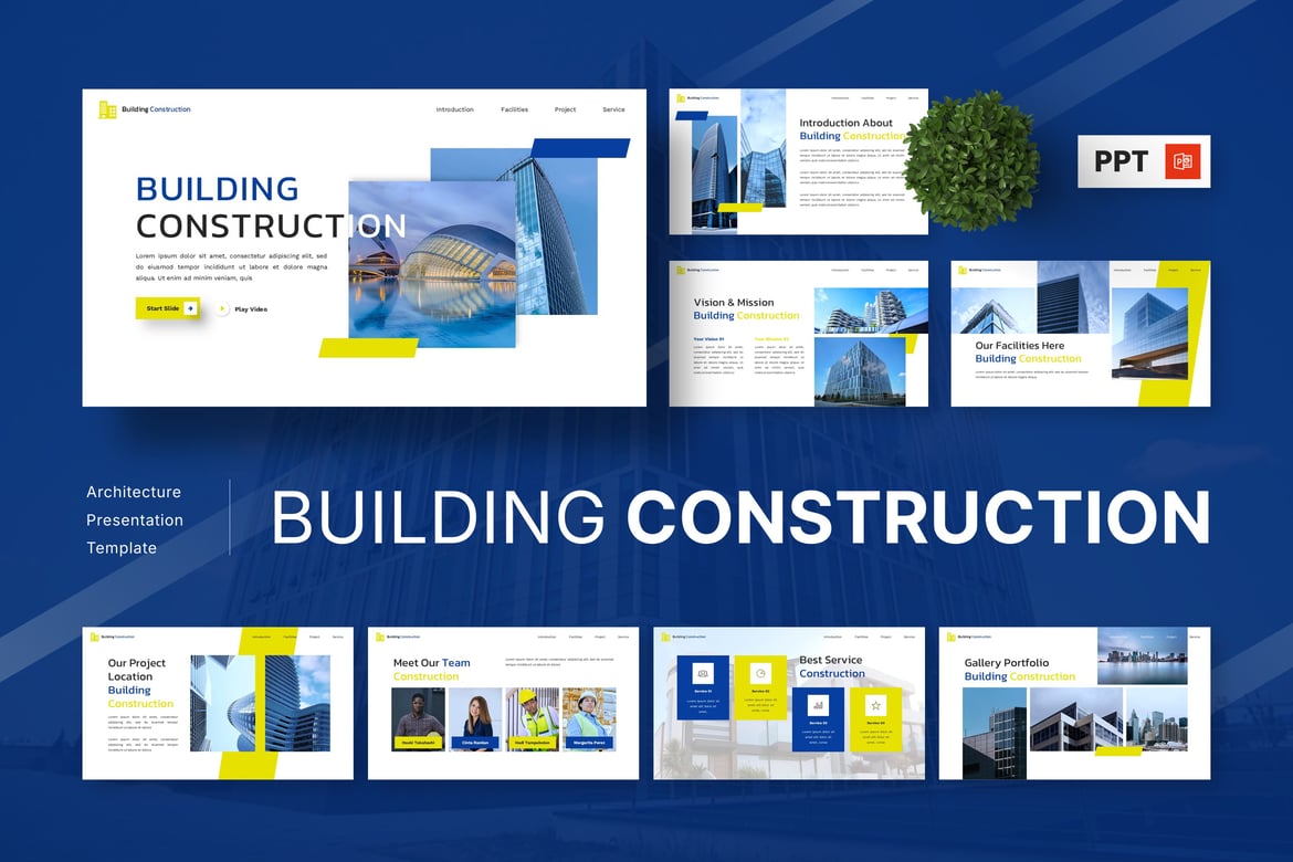 Template Presentasi PowerPoint untuk Konstruksi Bangunan dan Arsitektur