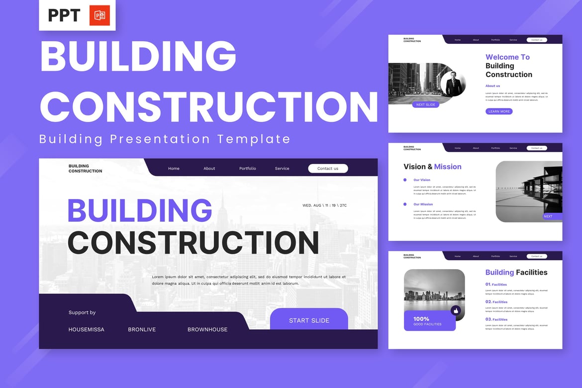 Template PowerPoint Konstruksi Bangunan yang Menarik