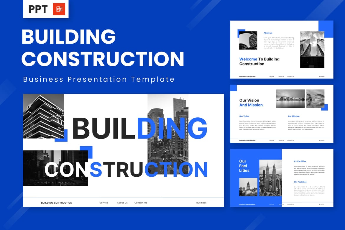 Template Powerpoint Konstruksi Bangunan yang Modern dan Profesional