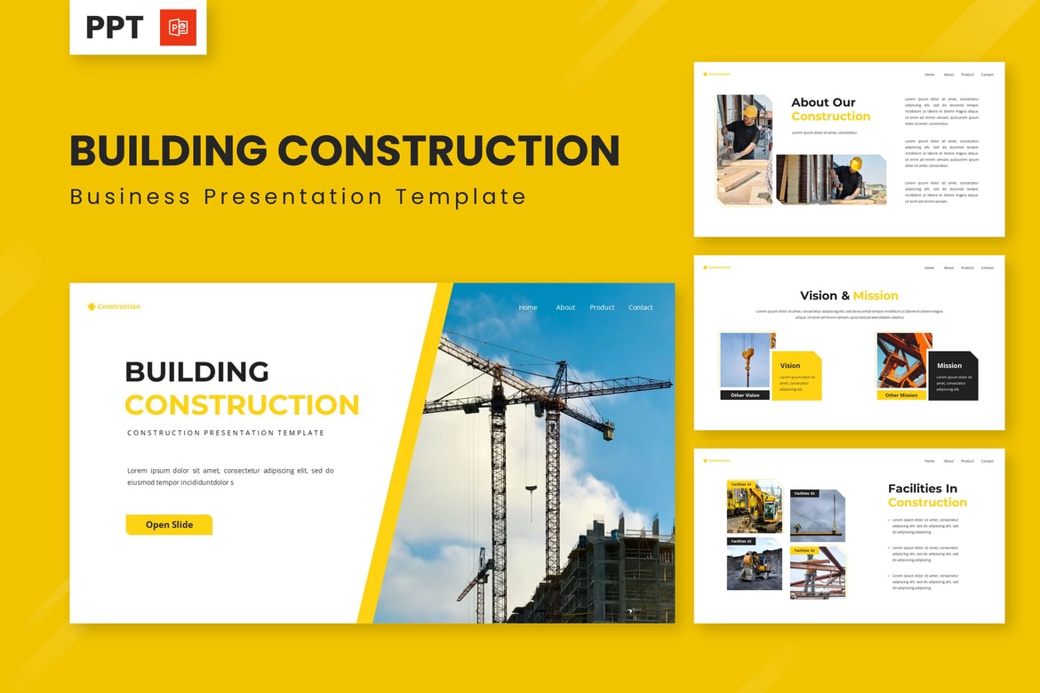 Template Presentasi Powerpoint Konstruksi Bangunan yang Modern dan Menarik