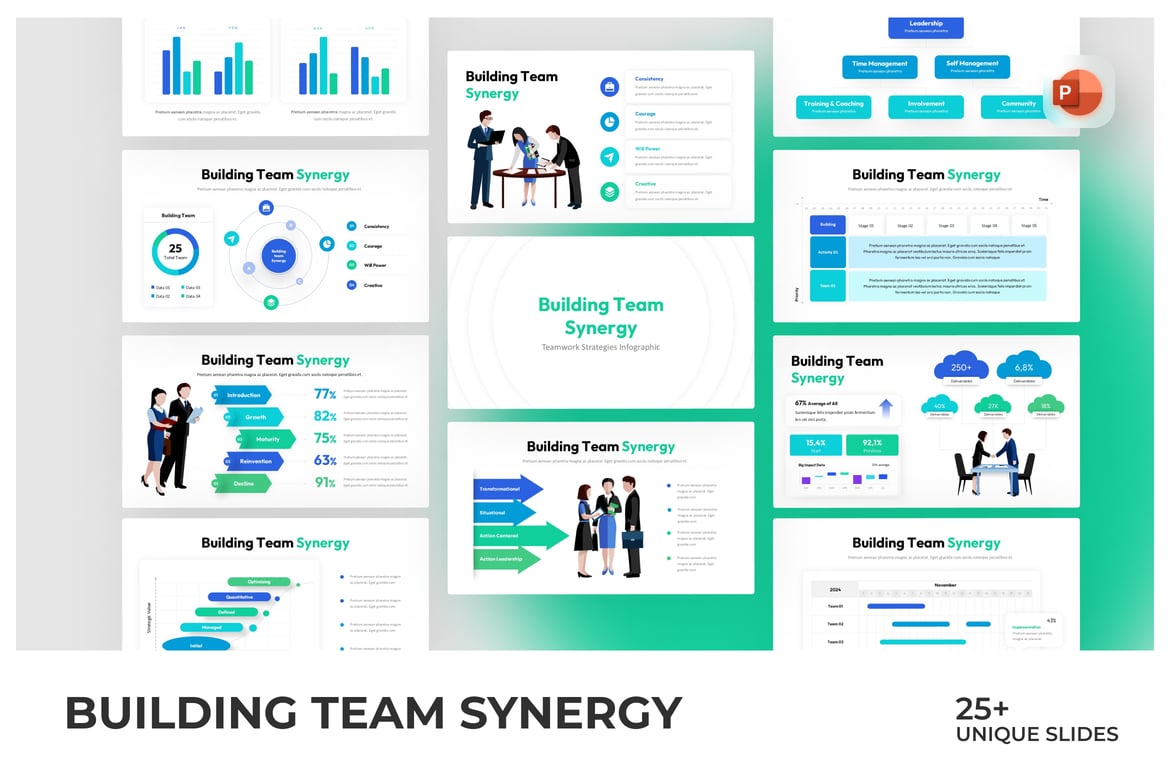 Template PowerPoint Tim yang Kuat dan Menarik