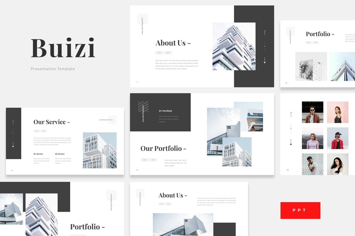 Template Presentasi PowerPoint Buizi untuk Sewa Gedung Kantor