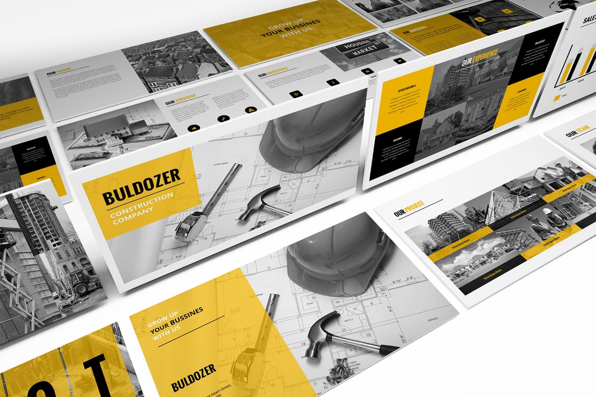 Template PowerPoint Buldozer - Presentasi Konstruksi yang Menarik dan Profesional