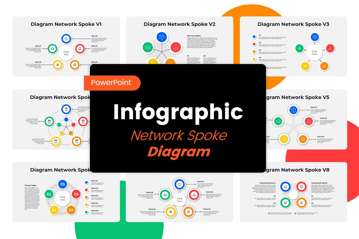 Template Presentasi Diagram Jaringan Spoke - Powerpoint Kreatif