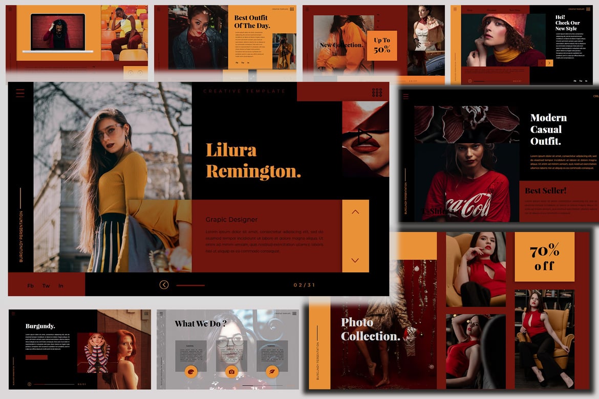 Template PowerPoint Bungundy Fashion - Desain Presentasi Kreatif dan Profesional