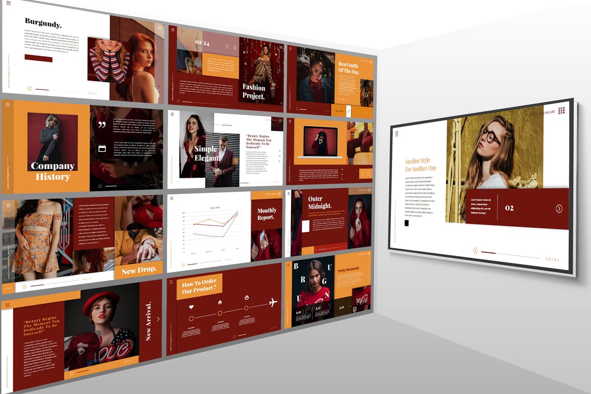 Template Presentasi PowerPoint Fashion Bungundy yang Stylish