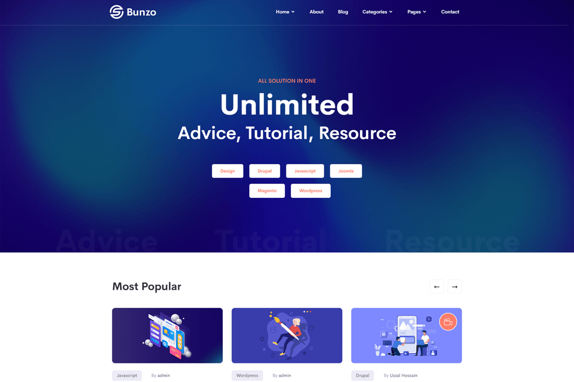 Bunzo - Template Website Blog VUE JS yang Menarik