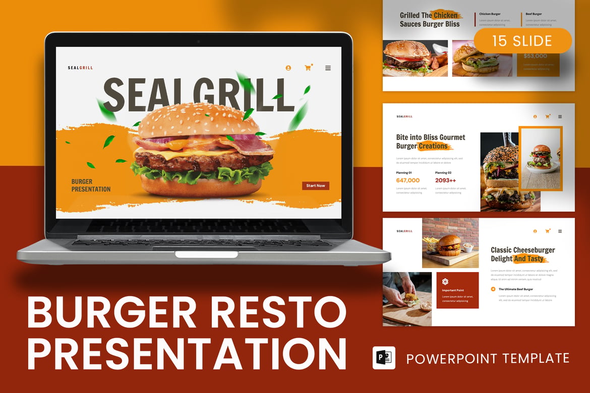 Template Presentasi PowerPoint Burger Resto yang Menarik