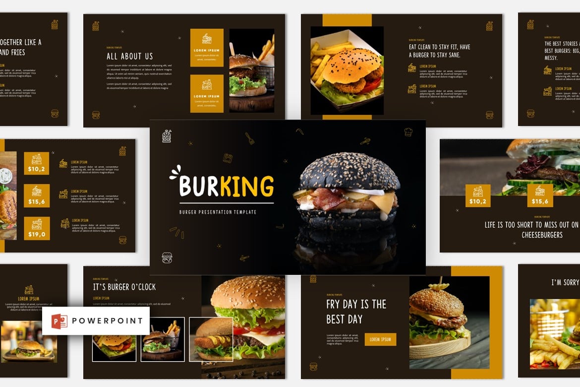 BURKING - Template Presentasi PowerPoint Makanan Cepat Saji yang Kreatif