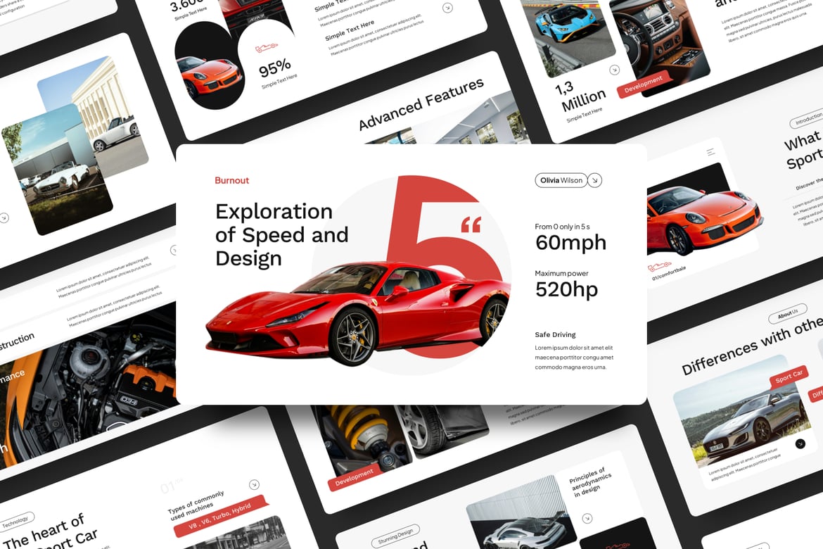 Template Presentasi PowerPoint Burnout - Mobil Sport yang Memukau