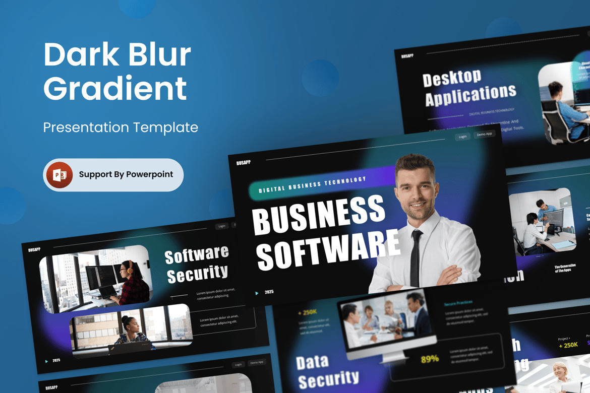 Template Presentasi PowerPoint Busapp - Gradient Blur Gelap yang Elegan