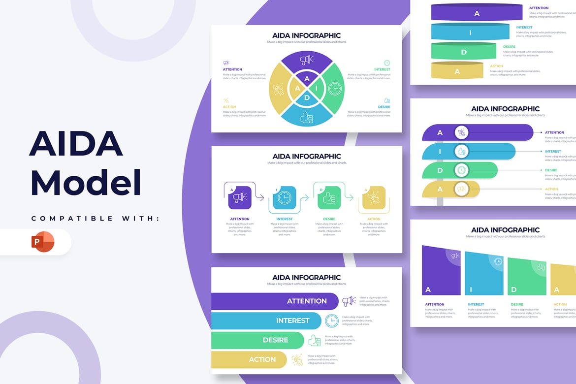 Template PowerPoint Infografis Model AIDA yang Modern