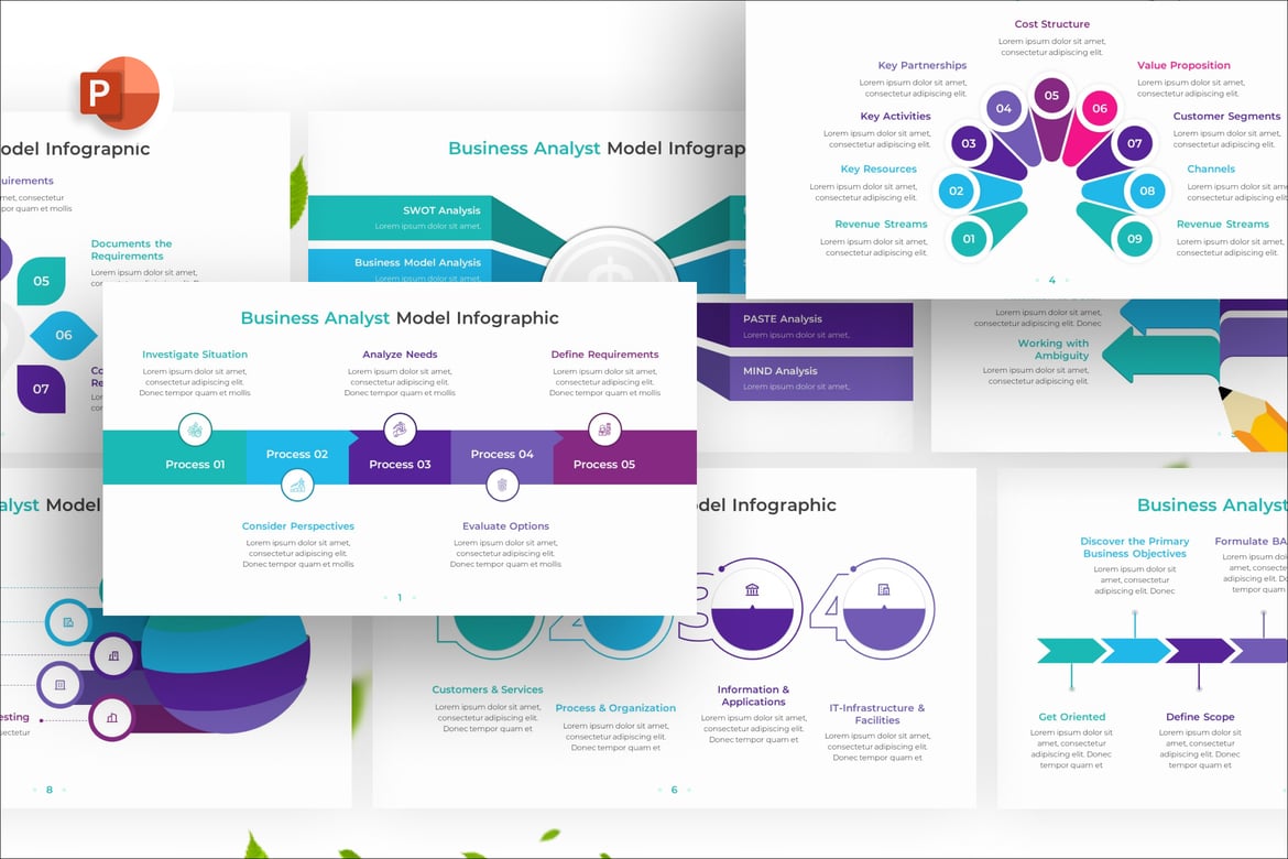 Template Presentasi PowerPoint Infografis Model Analis Bisnis yang Menarik