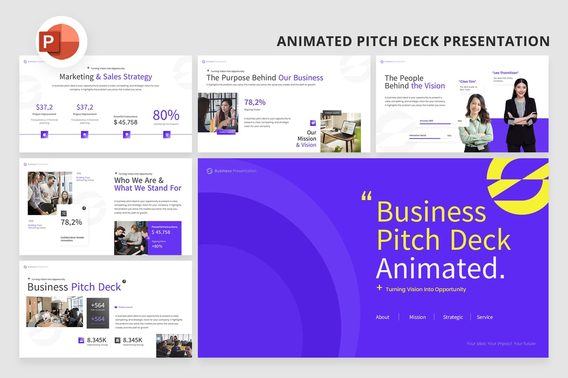 Template PowerPoint Pitch Deck Animasi untuk Bisnis yang Menarik