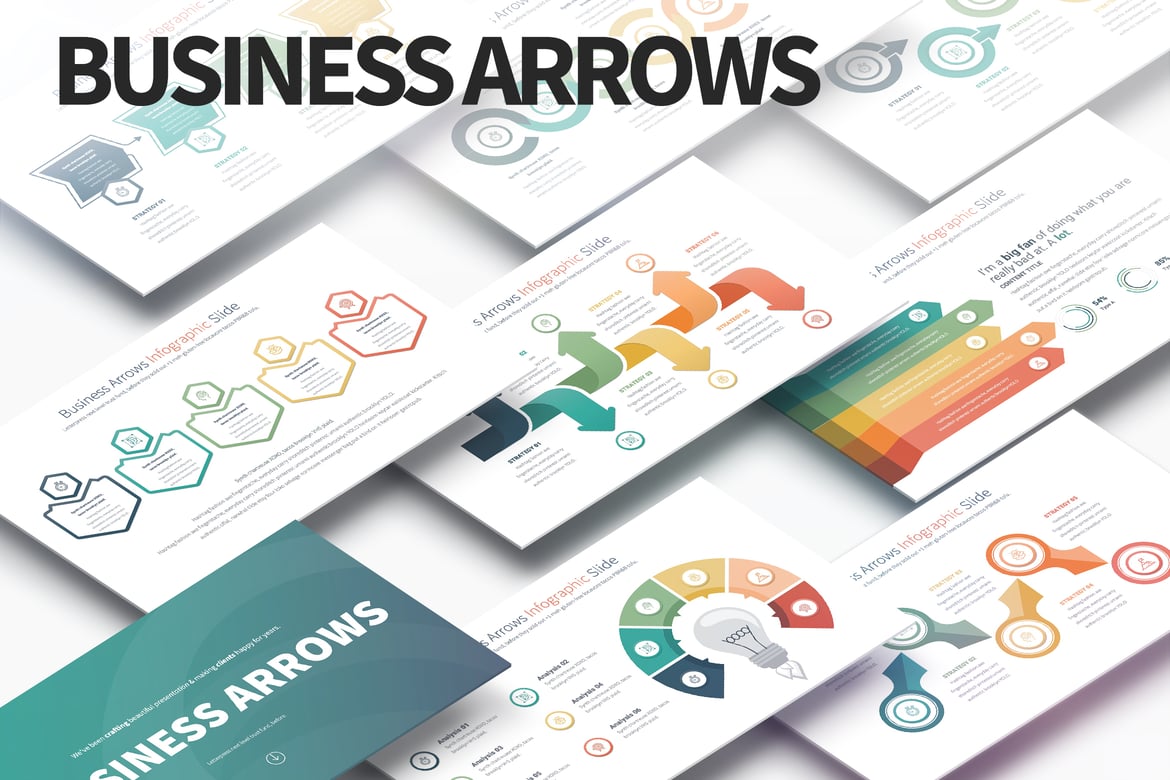 Template PowerPoint Infografis Panah Bisnis yang Menarik