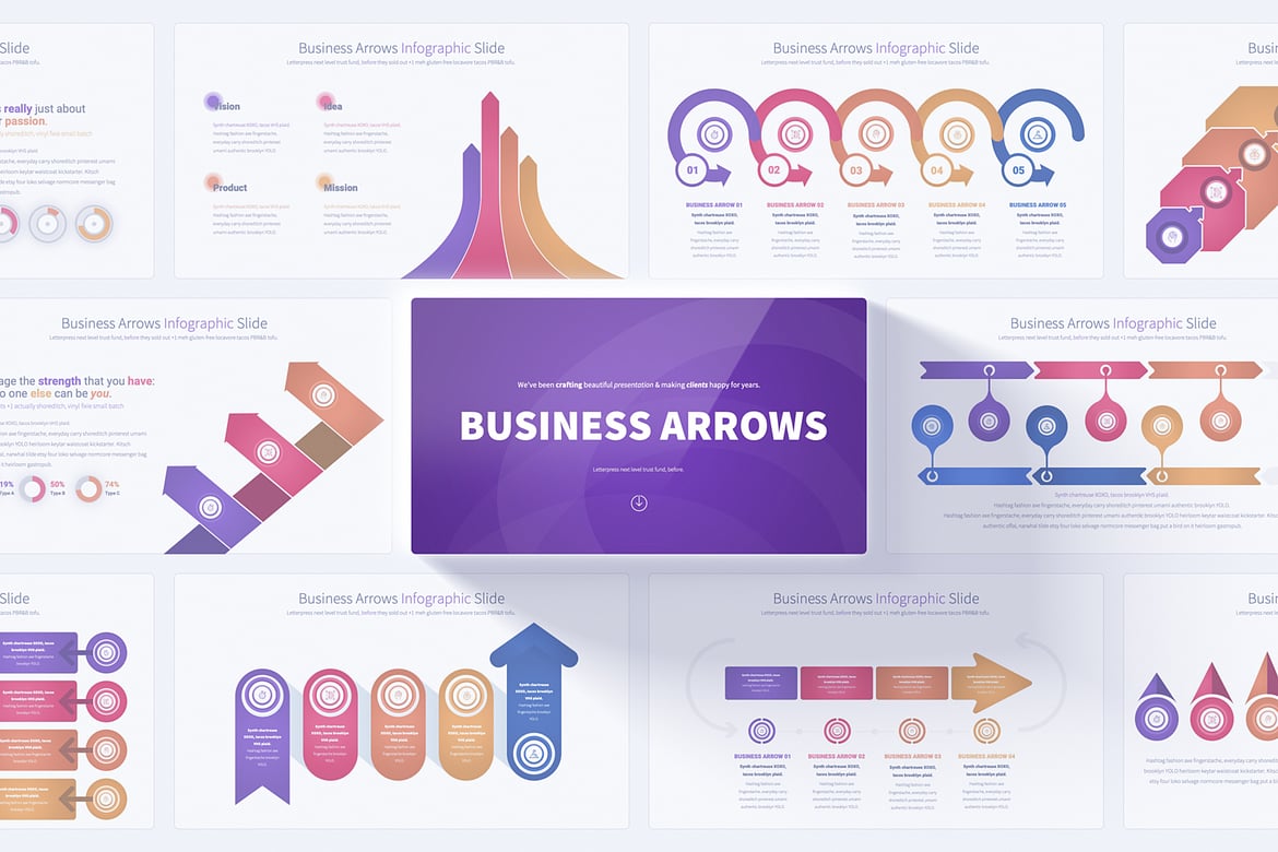 Template PowerPoint Infografis Bisnis dengan Arrow Menarik