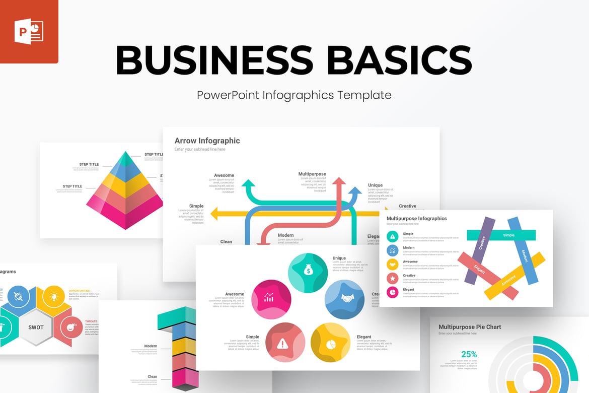 Template PowerPoint Infografis Dasar Bisnis yang Menarik