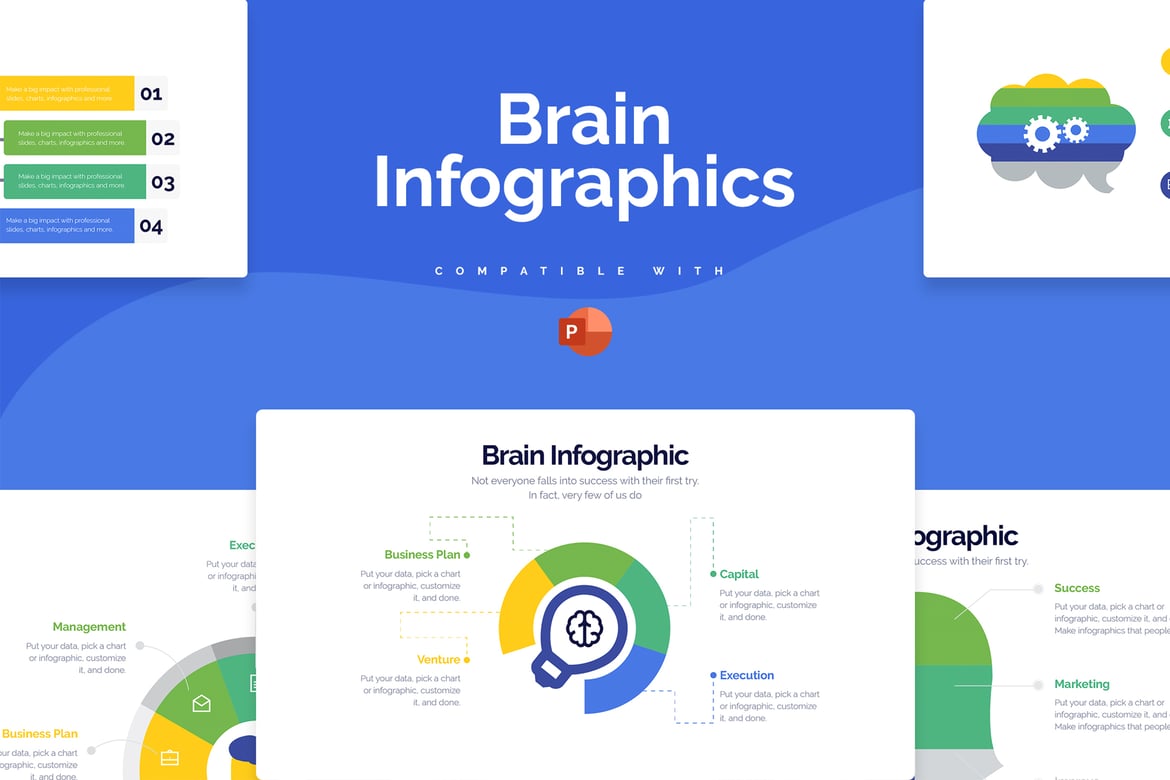 Template Presentasi PowerPoint Infografis Otak Modern