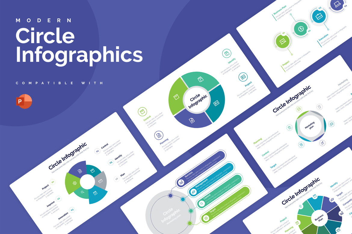 Template PowerPoint Infografis Lingkaran Bisnis yang Modern