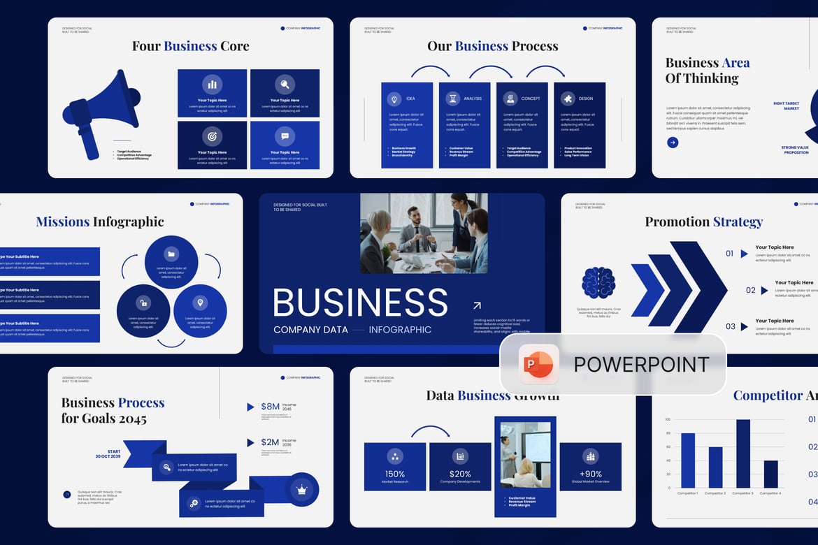 Template PowerPoint Infografis Data Perusahaan yang Menarik