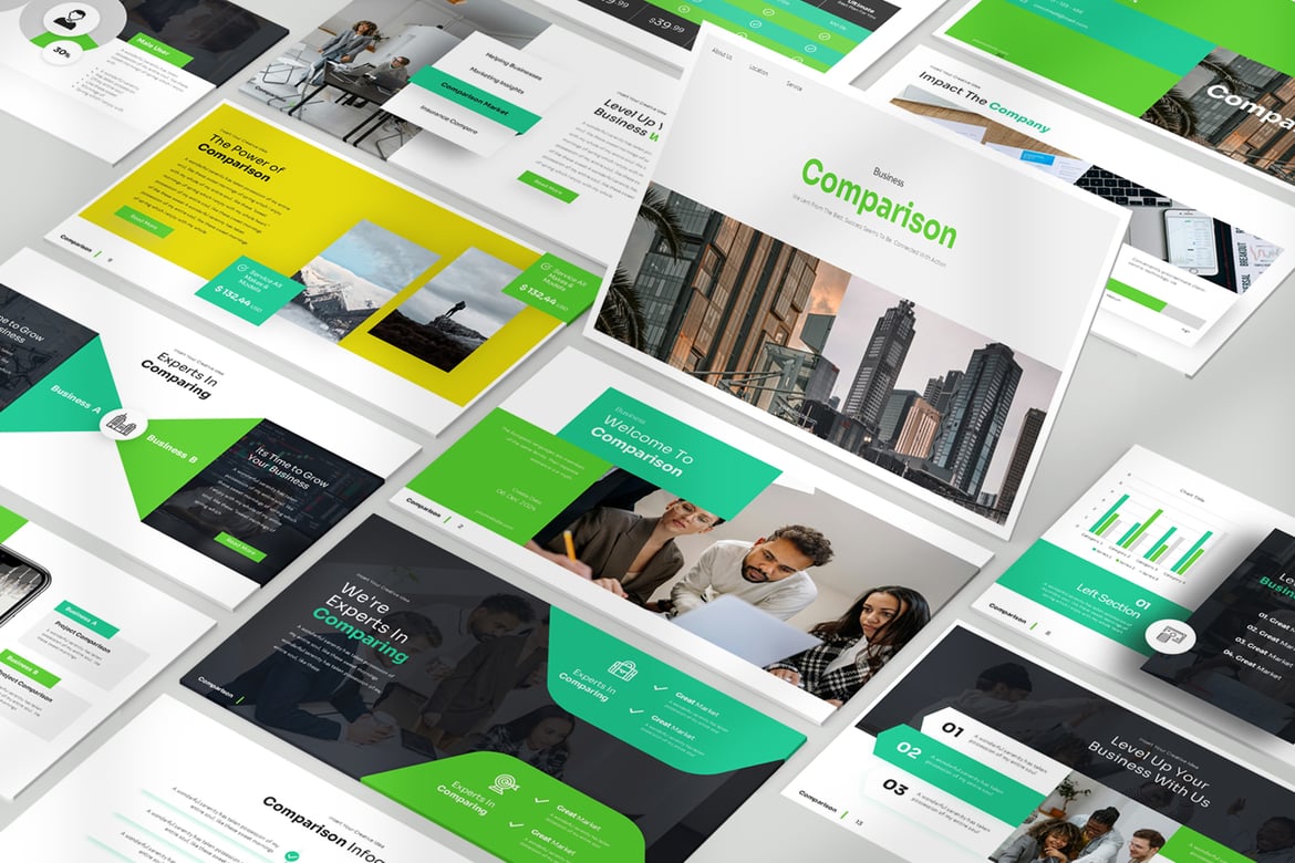 Template PowerPoint Perbandingan Bisnis yang Menarik