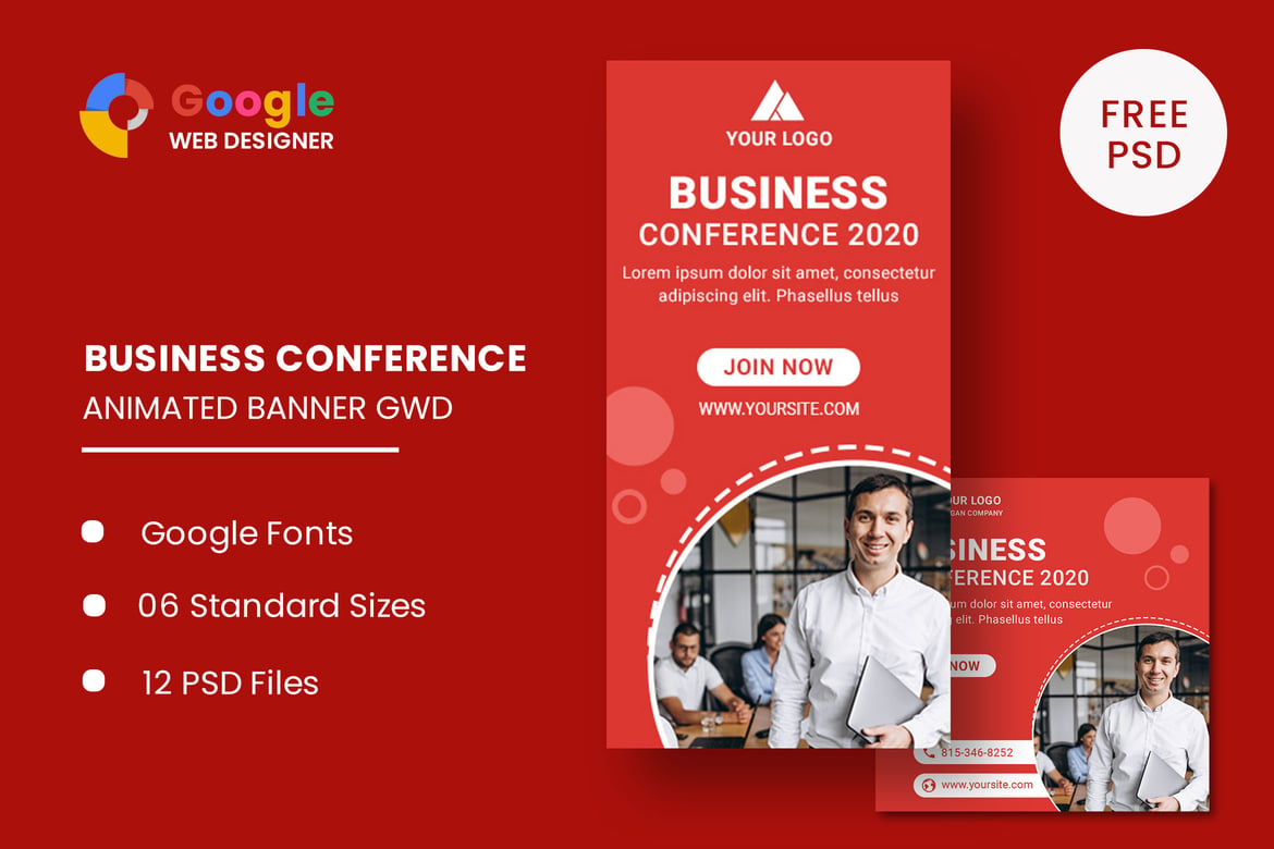 Template Website Spanduk Animasi untuk Konferensi Bisnis yang Menarik