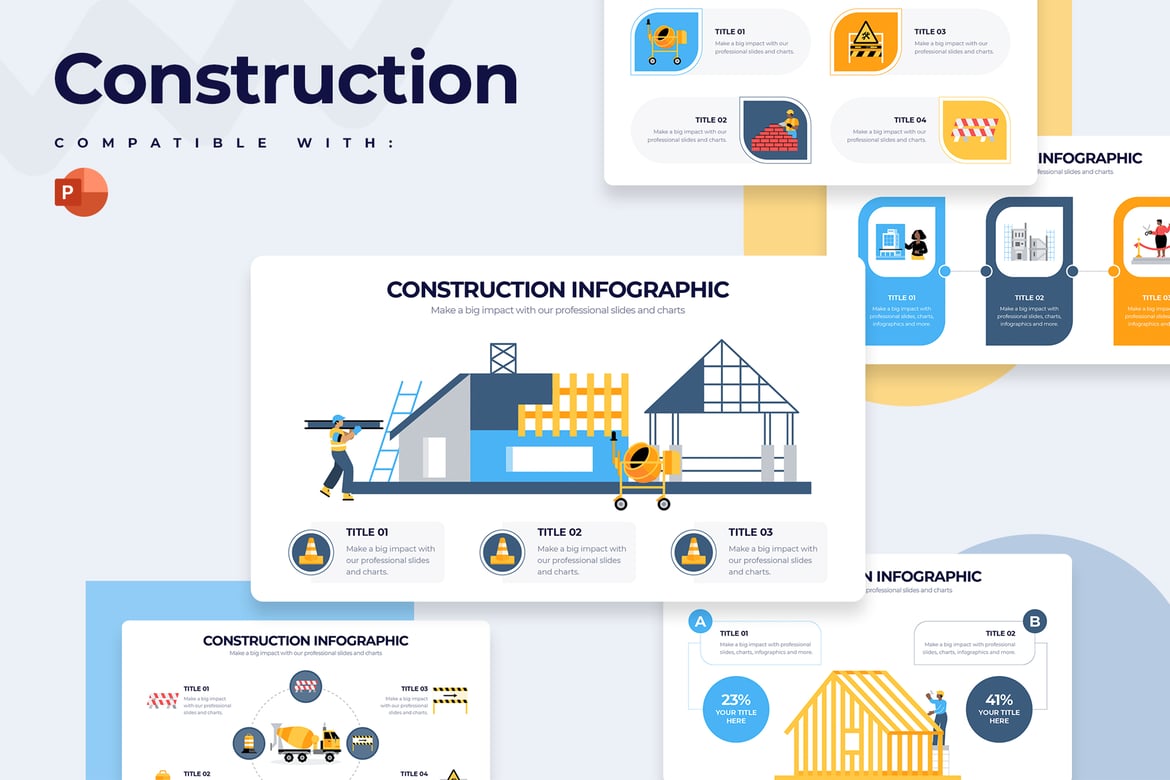 Template PowerPoint Infografis untuk Bisnis Konstruksi yang Modern