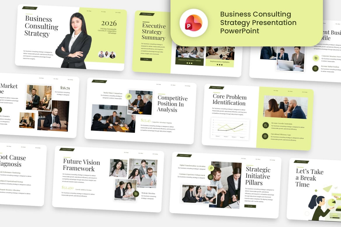 Template Presentasi PowerPoint Strategi Konsultasi Bisnis yang Menarik