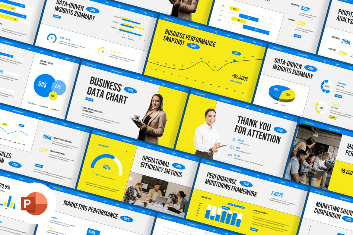 Template PowerPoint Grafik Data Bisnis yang Menarik